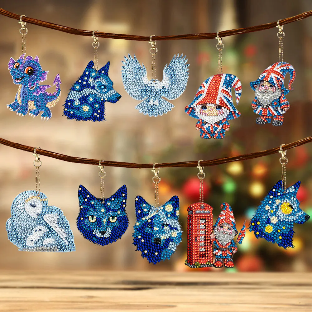 10 Pcs Owl Double Sided Diamond Painting Keychain Pendant for Beginners Adults