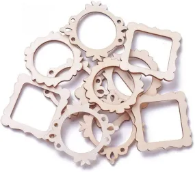 100-Pieces 48~64Mm Undyed Wood Photo Frame Pendants Wooden Cutout Unfinished Necklace or Earrings Jewelry etc