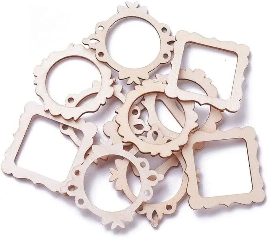 100-Pieces 48~64Mm Undyed Wood Photo Frame Pendants Wooden Cutout Unfinished Necklace or Earrings Jewelry etc