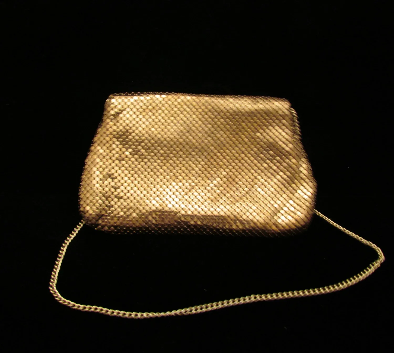 1930s Whiting & Davis Gold Mesh Purse Rhinestone Clasp Shoulder Bag Or Clutch Purse