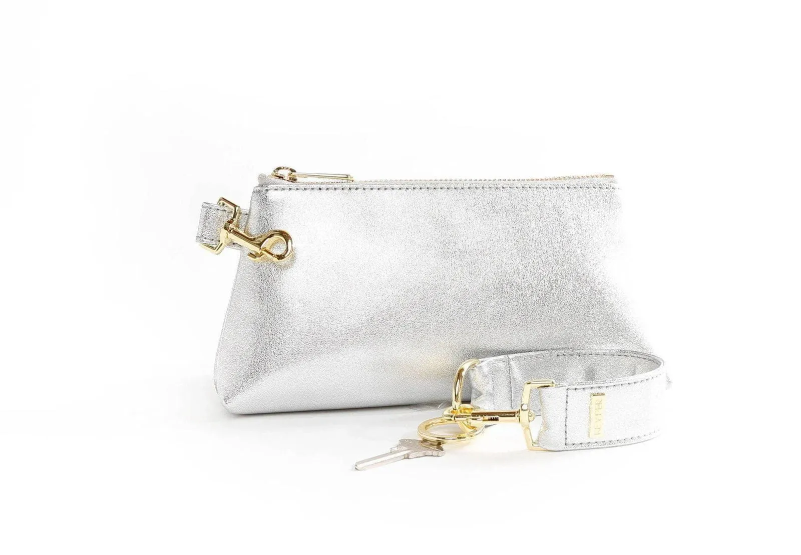 2-Piece Leather Wristlet Set Silver