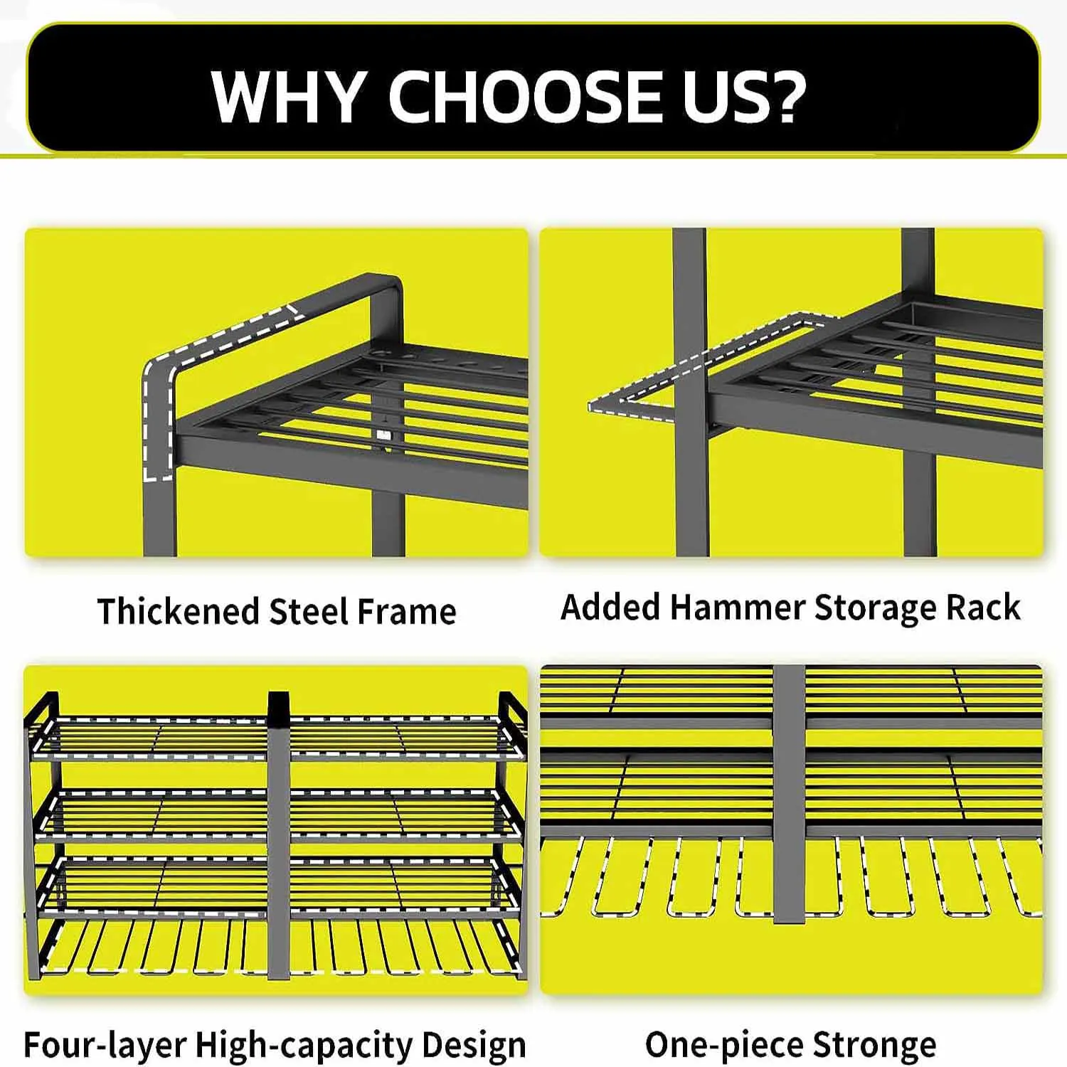 4-Layer Heavy-Duty Garage Tool Organizer Rack, Metal