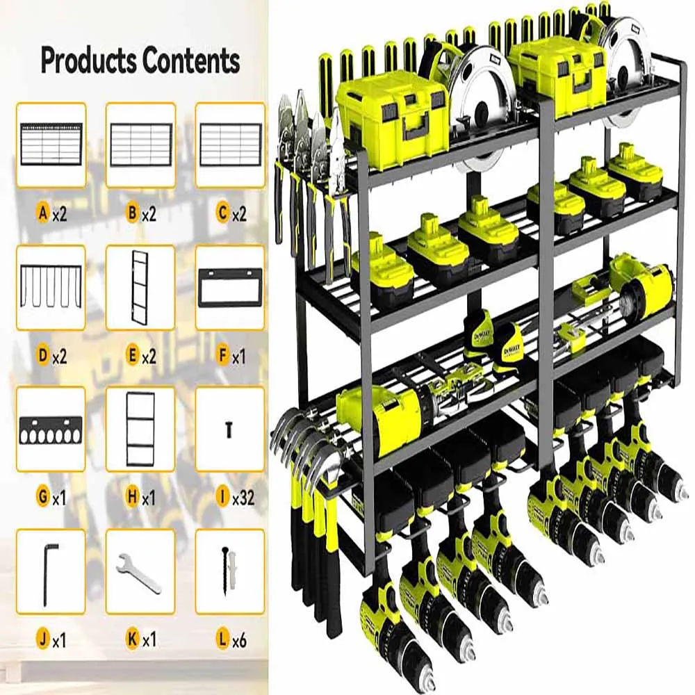 4-Layer Heavy-Duty Garage Tool Organizer Rack, Metal