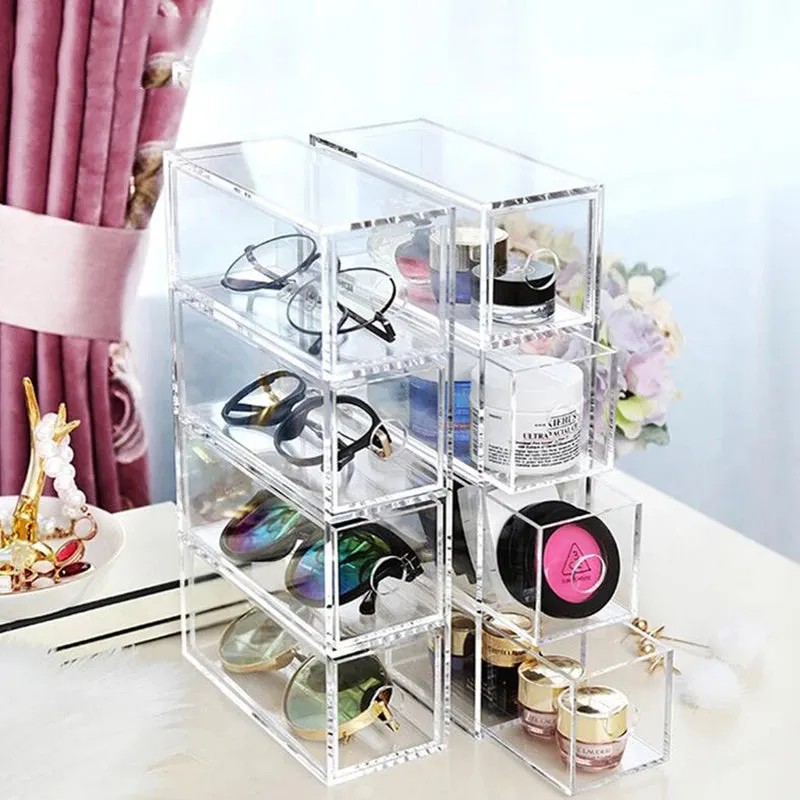 4 Layers Glasses Storage Box Acrylic Organizer Cosmetics Makeup Organizer Storage Drawers Pen Case Stackable Display Holder