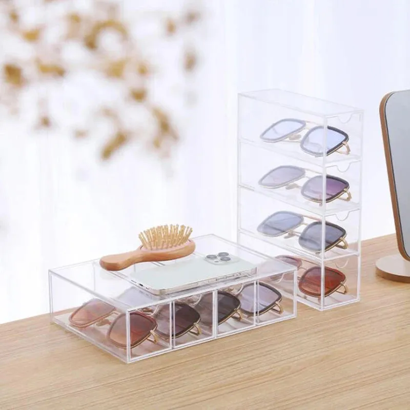 4 Layers Glasses Storage Box Acrylic Organizer Cosmetics Makeup Organizer Storage Drawers Pen Case Stackable Display Holder