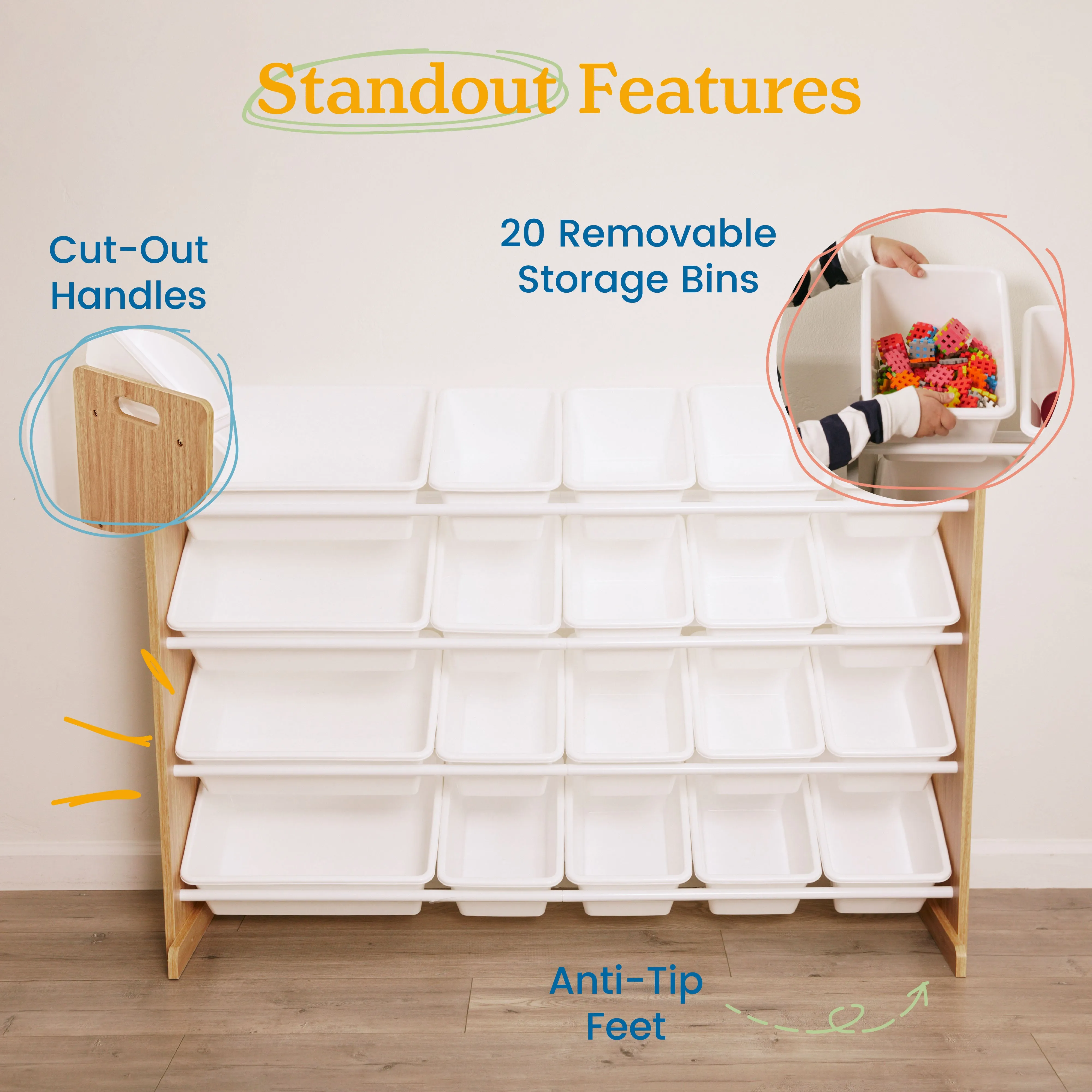 4-Tier Organizer with 20 Bins, Toy Storage