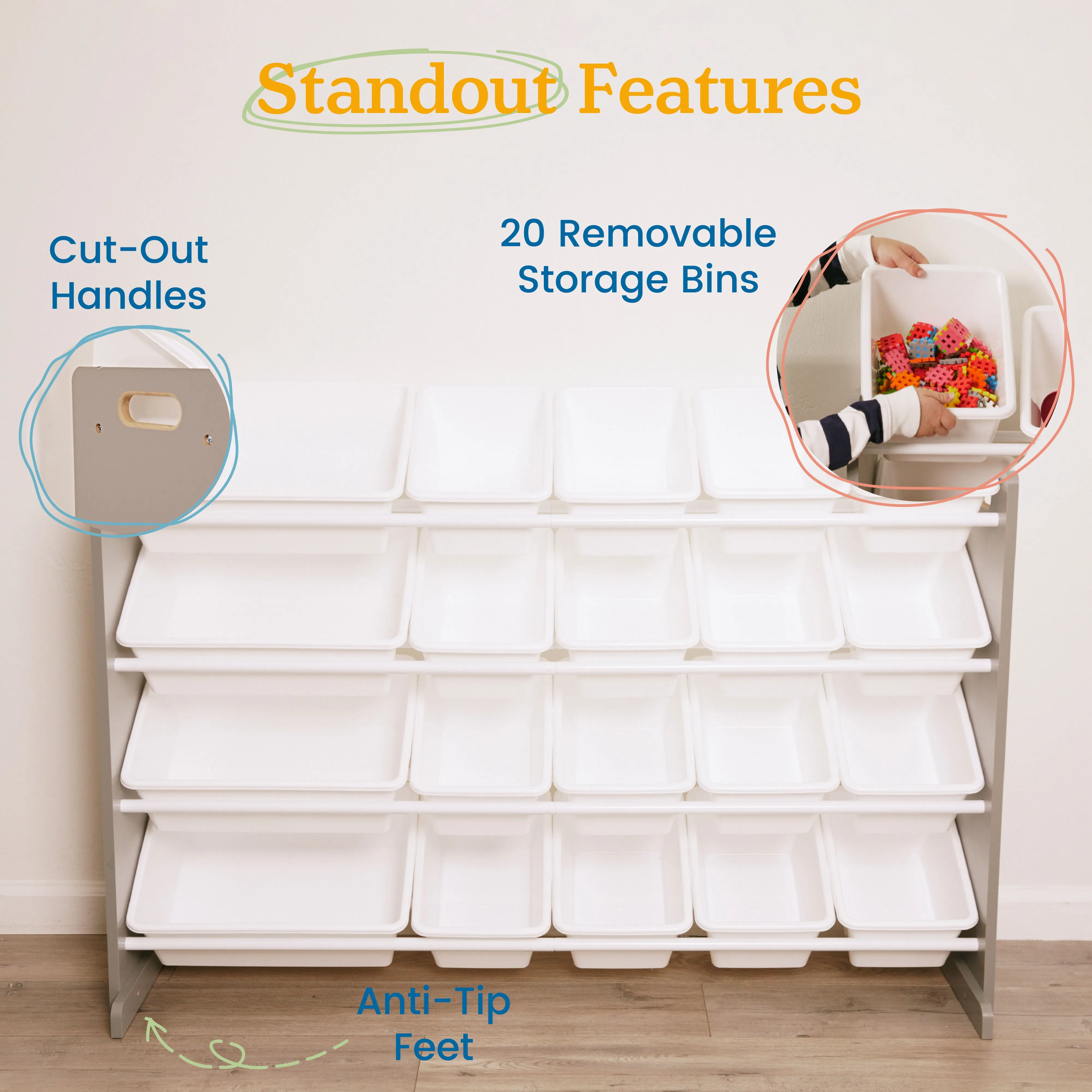 4-Tier Organizer with 20 Bins, Toy Storage