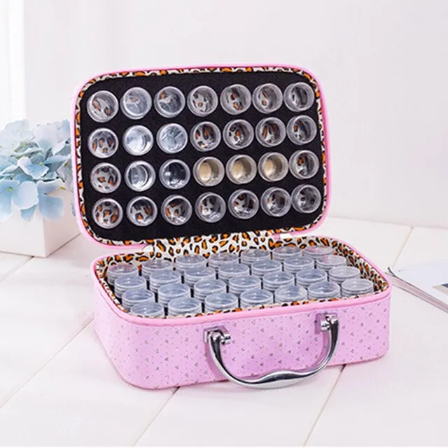 56 Bottles PU Leather Diamond Painting Charms Rhinestones Tool Storage Box