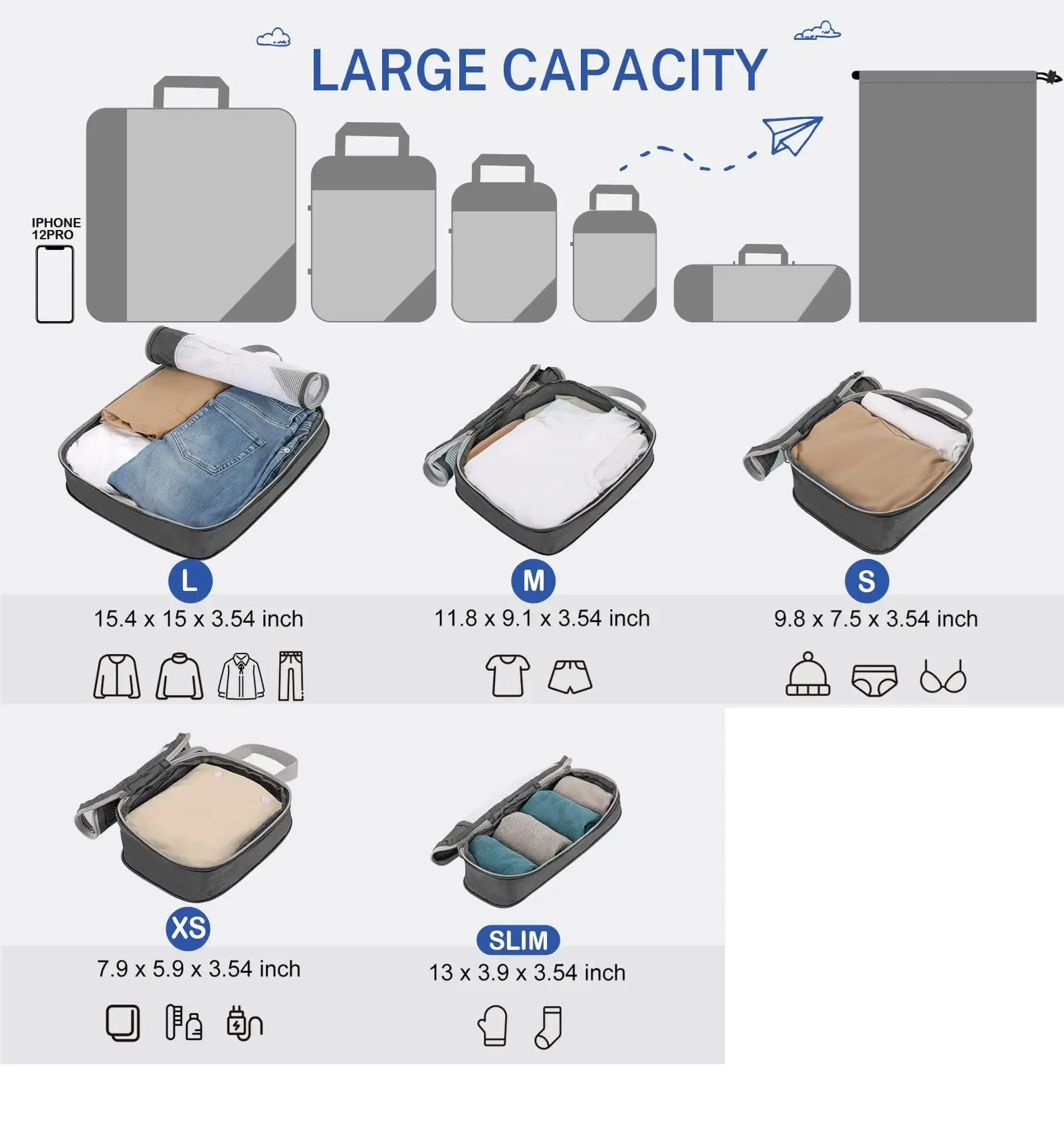 5pc Collapsible Compression Packing Cubes