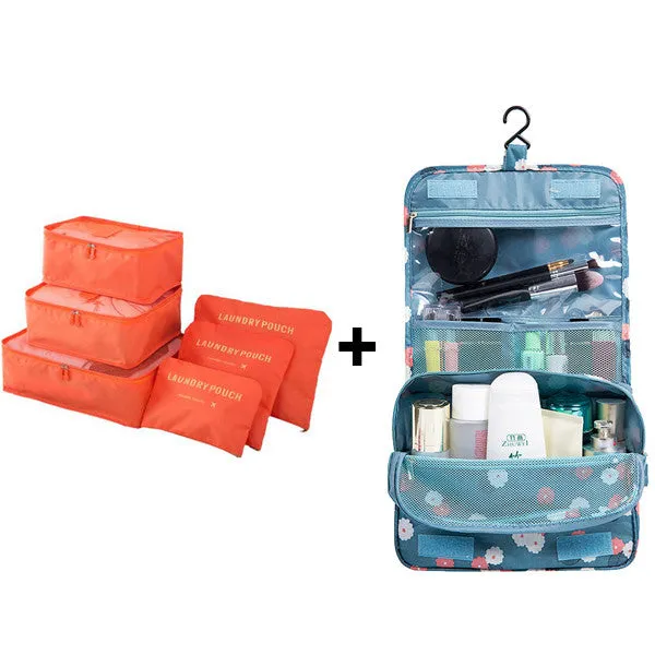 6pcs/set Nylon packing cube large capacity double zipper Waterproof bag Luggage Clothes Tidy Organizer Nylon Folding Bag