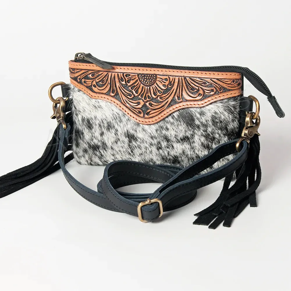 American Darling Black & White Hide Tooled Purse