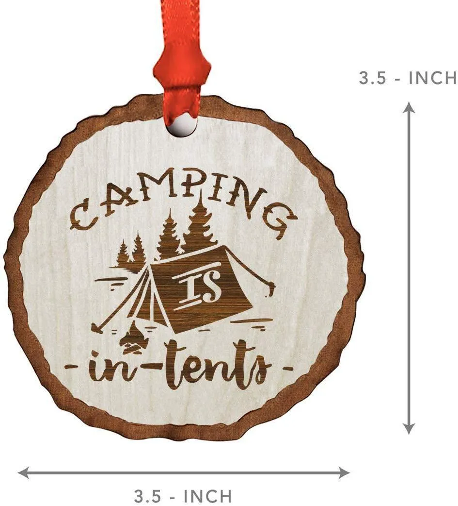 Andaz Press Real Wood Rustic Christmas Ornament, Engraved Wood Slab, Camping is in Tents, Intense Pun