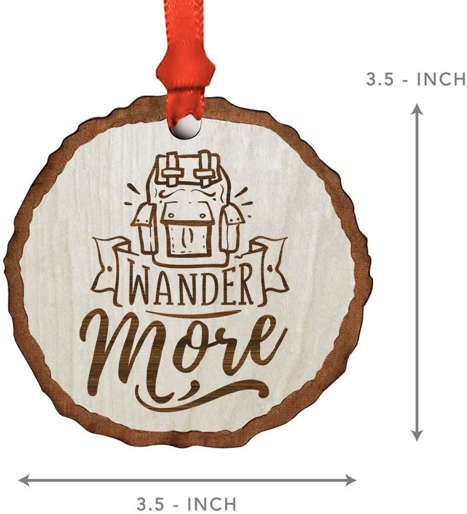 Andaz Press Real Wood Rustic Christmas Ornament, Engraved Wood Slab, Wander More