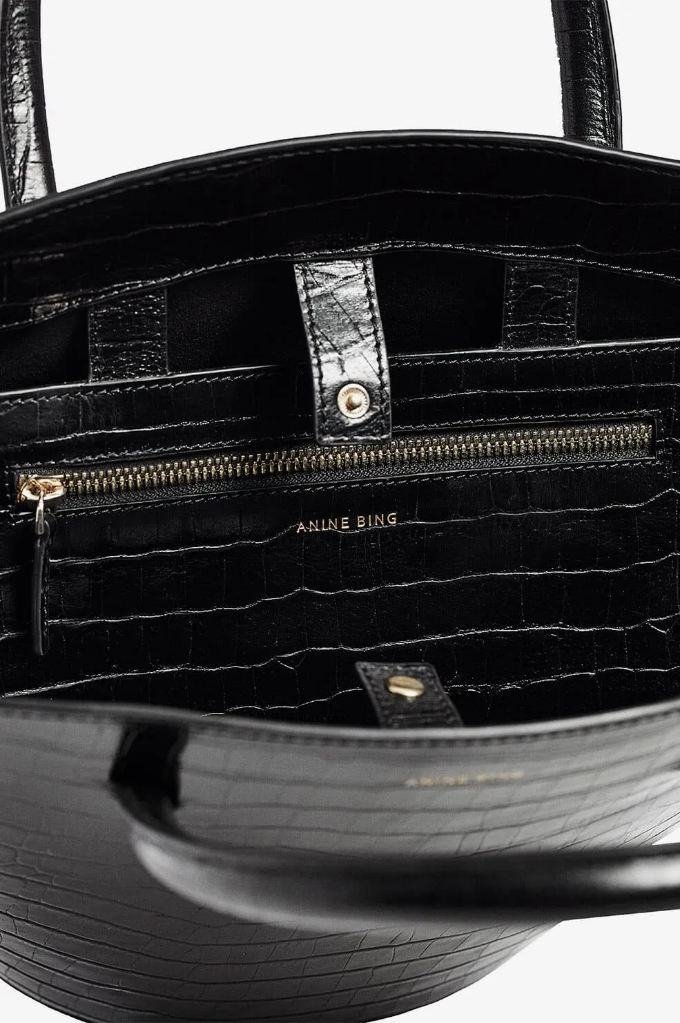 Anine Bing - Mini Holland Bag in Black Croco