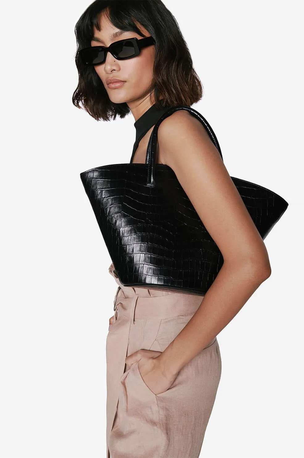 Anine Bing - Mini Holland Bag in Black Croco