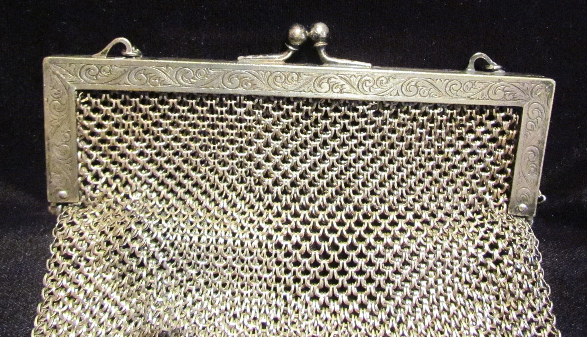 Antique Silver ChainMail Purse Victorian Soldered Mesh Chain Mail