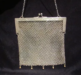 Antique Silver ChainMail Purse Victorian Soldered Mesh Chain Mail