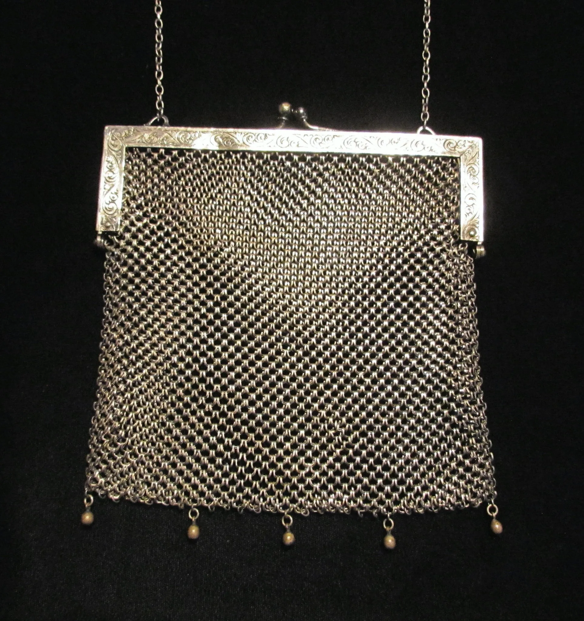 Antique Silver ChainMail Purse Victorian Soldered Mesh Chain Mail