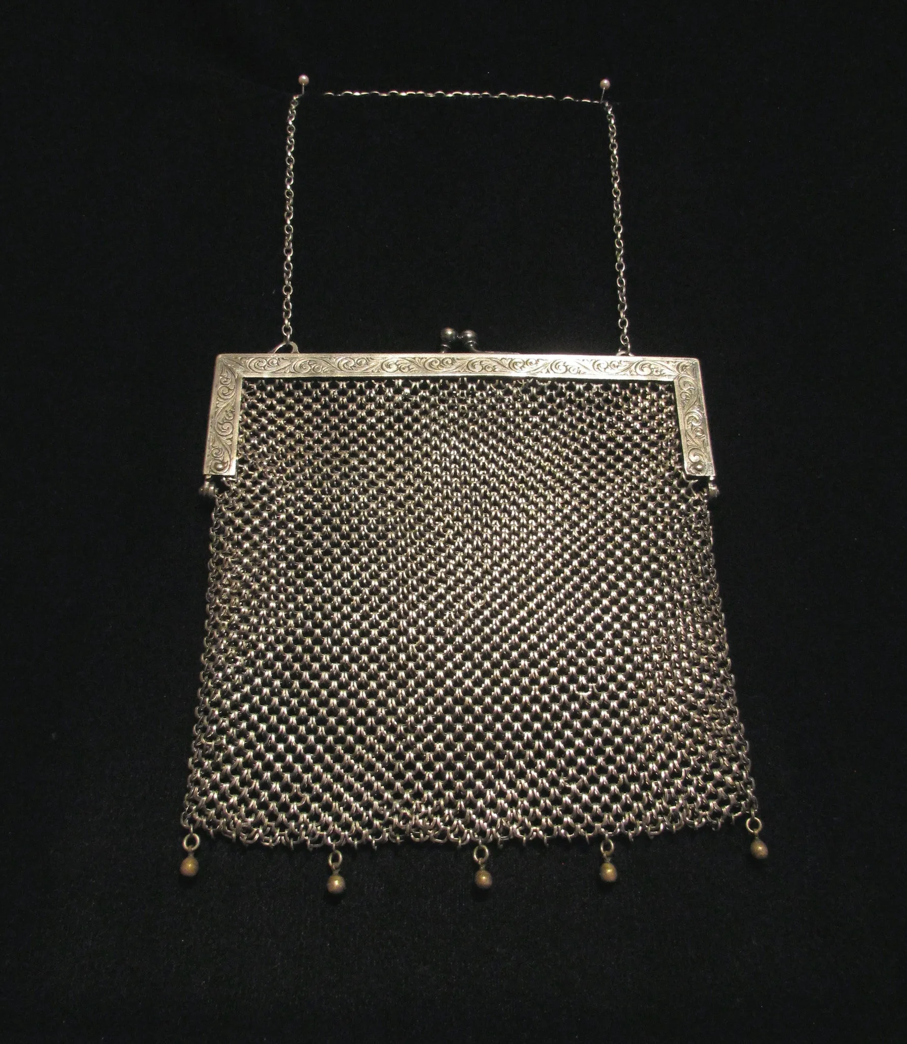 Antique Silver ChainMail Purse Victorian Soldered Mesh Chain Mail