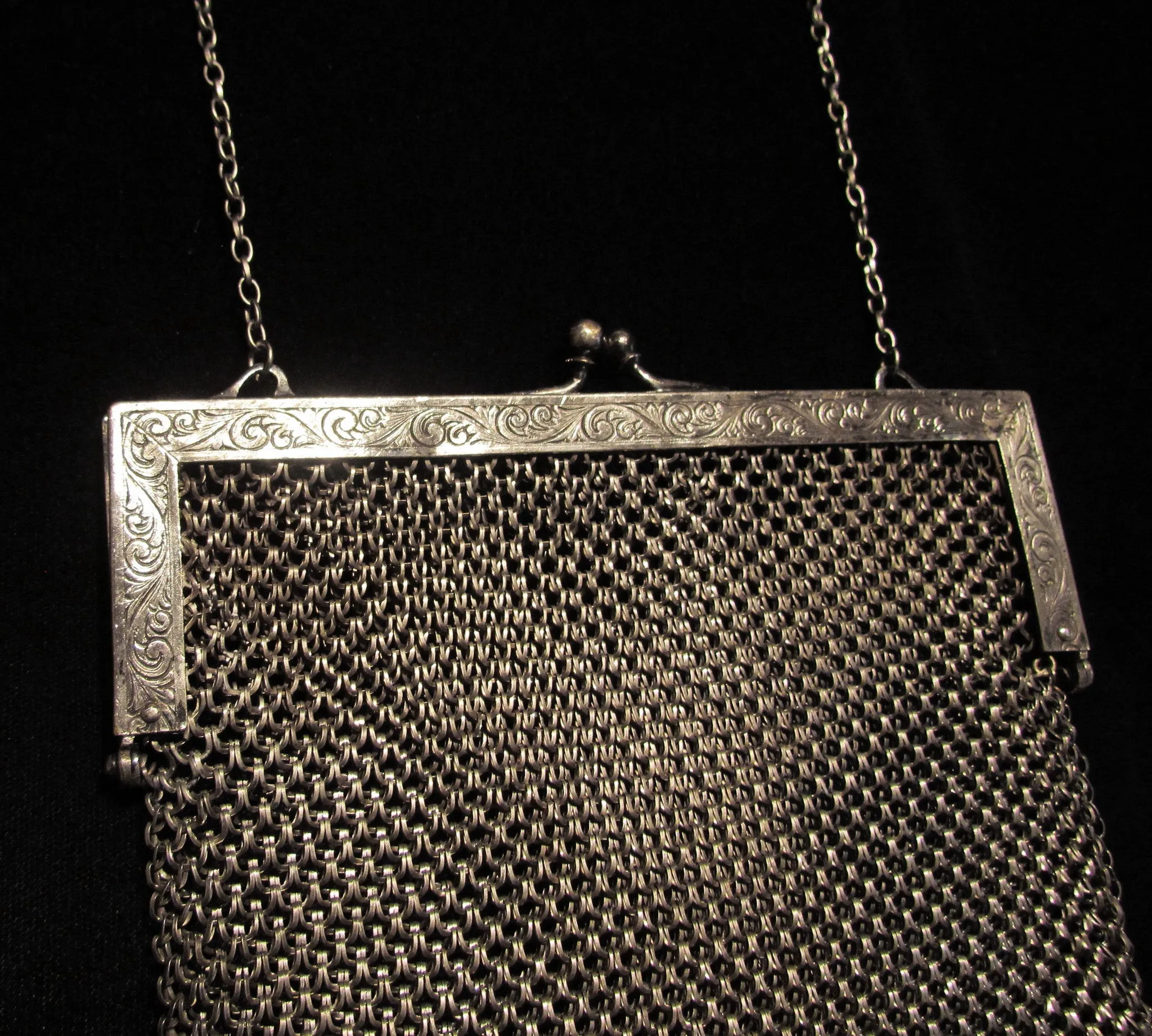 Antique Silver ChainMail Purse Victorian Soldered Mesh Chain Mail