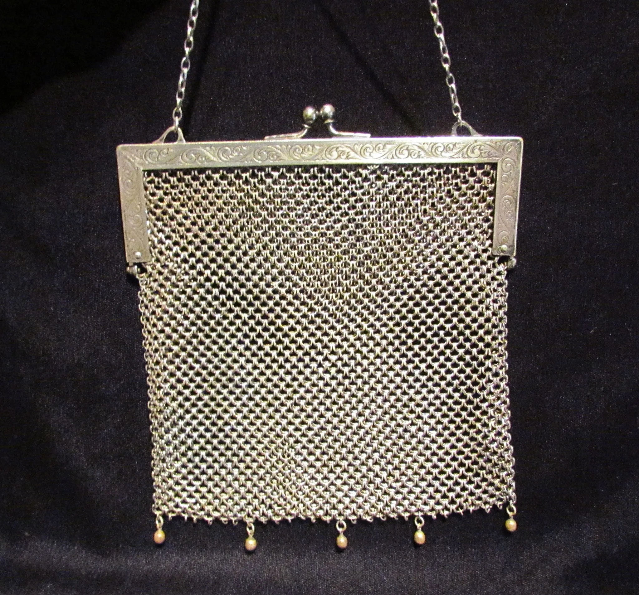 Antique Silver ChainMail Purse Victorian Soldered Mesh Chain Mail