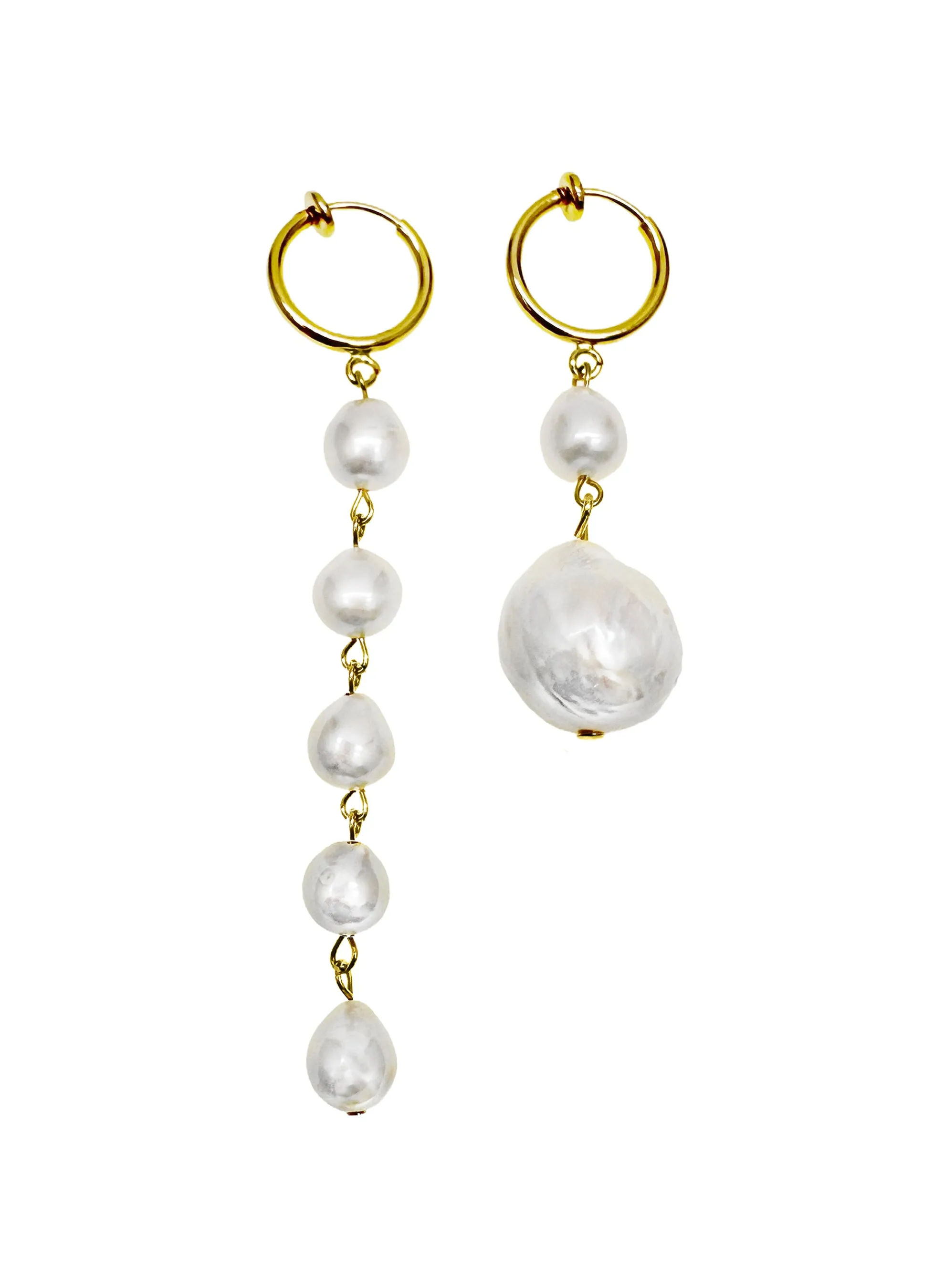 Asymmetric Baroque Pearls Dangle Clip-On Earrings LE037