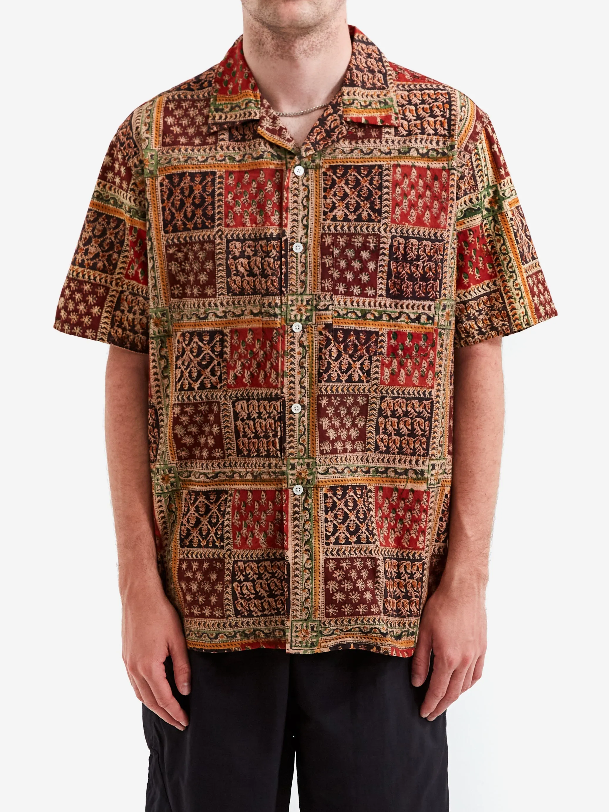 Beams Plus Open Collar Block Print Plant Shirt - Plant