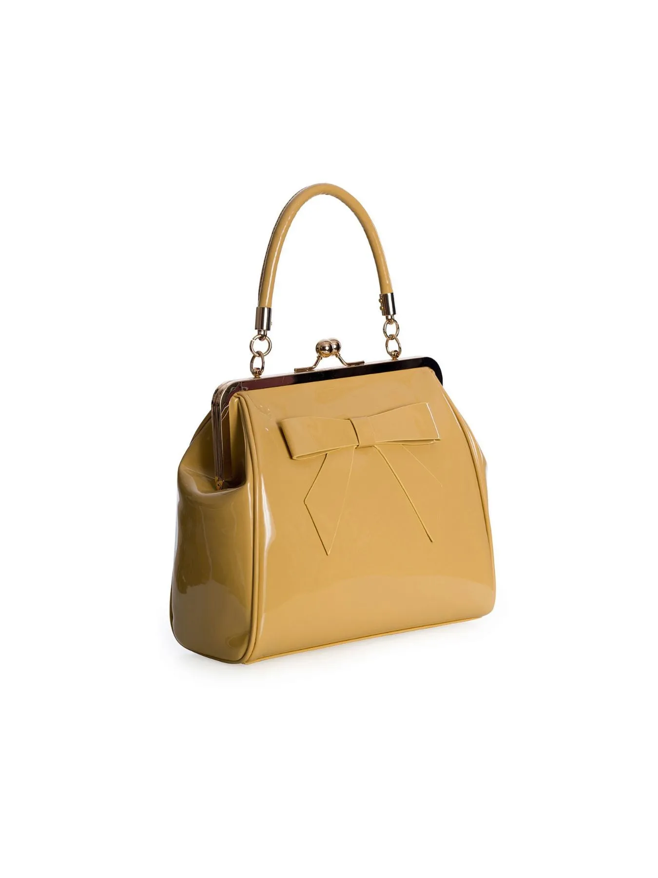 Beige Classic Retro Bow Kisslock Handbag