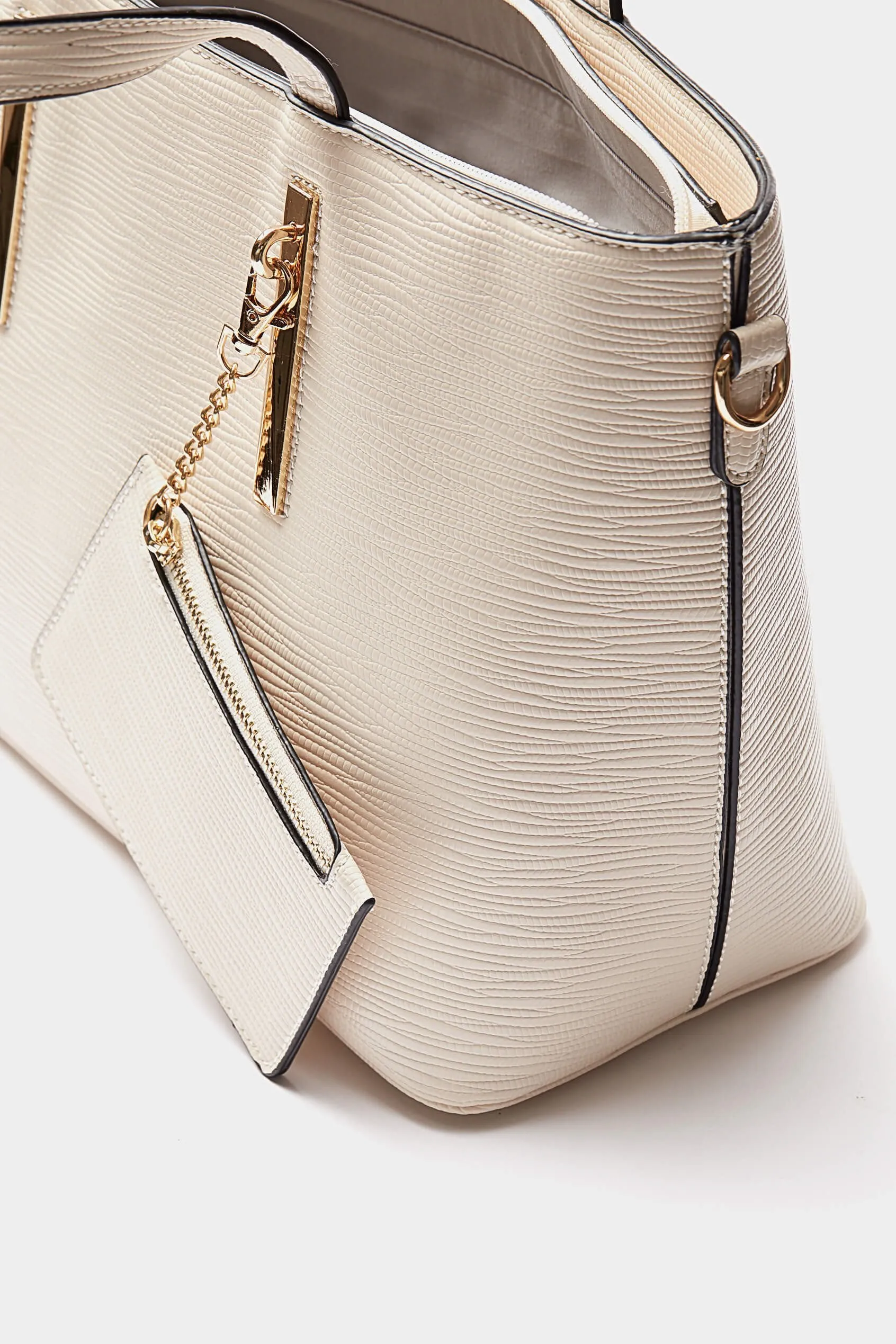 Beige Textured Shopper Bag With Coin Purse