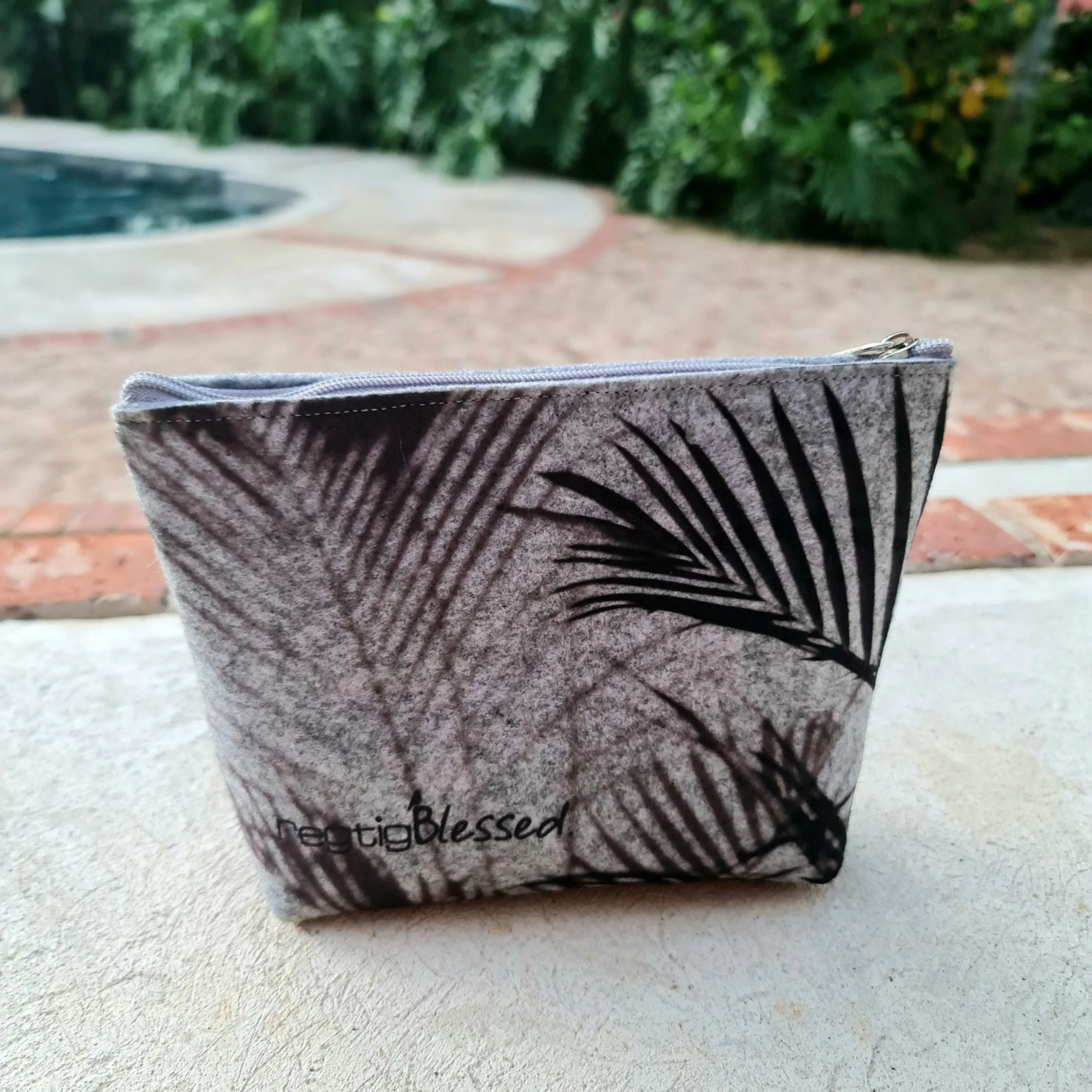 Black Palms - Recycled Felt Cosmetic Bag