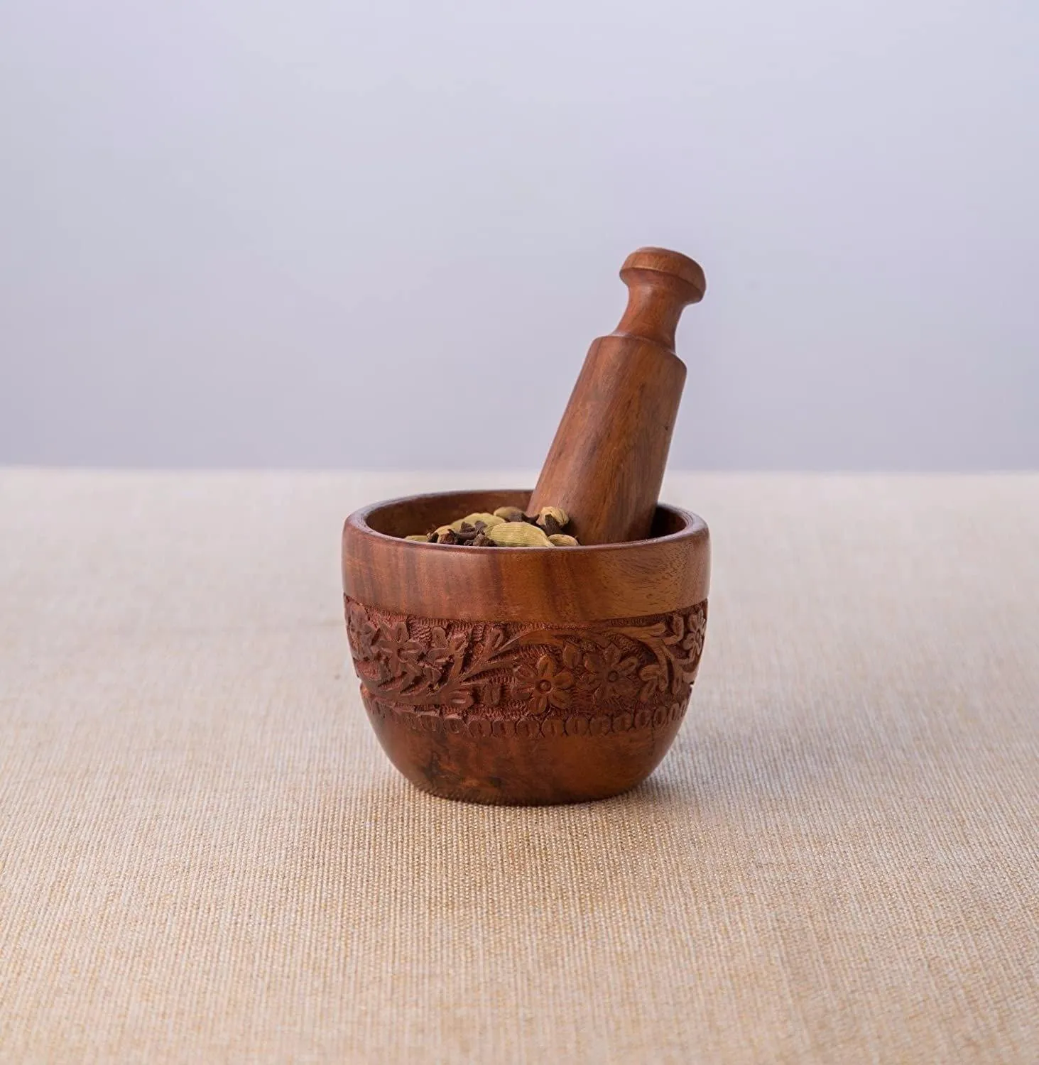 Brown Wood Kitchen Tool Set (Wood Carved Pestle and Mortar)