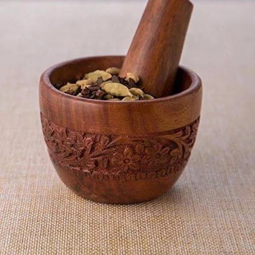 Brown Wood Kitchen Tool Set (Wood Carved Pestle and Mortar)