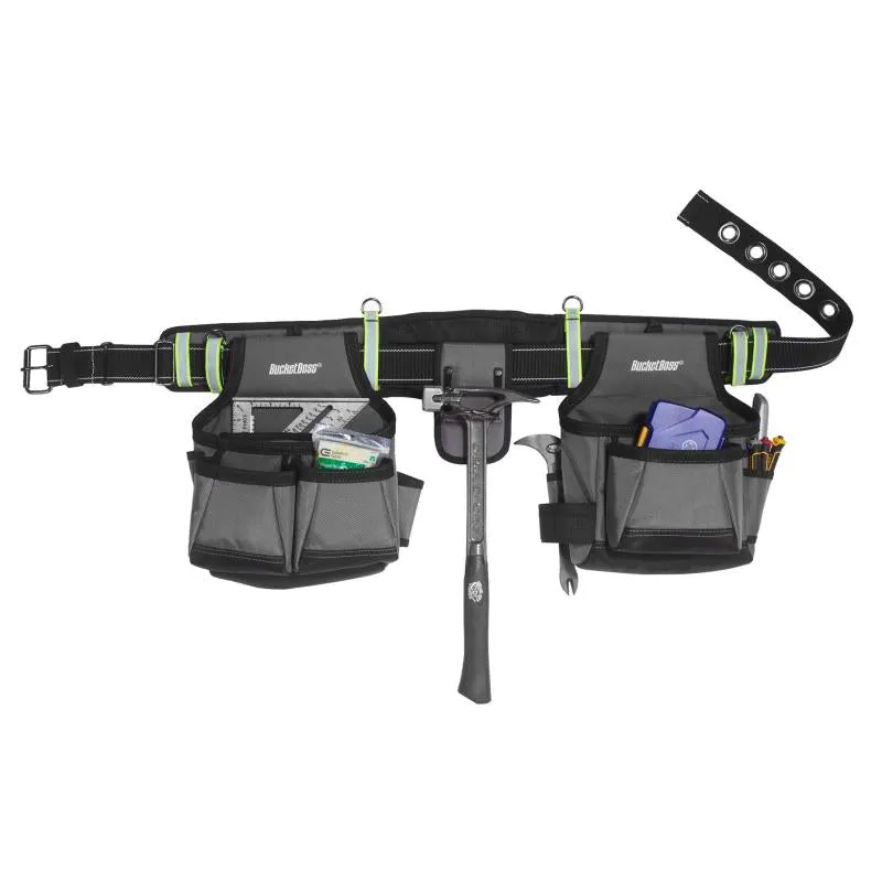 Bucket Boss 55185 2 3 Bag Tool Bag Set with Suspenders in Grey.