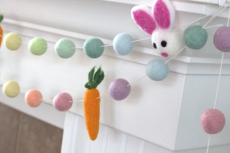 Bunny & Carrot Easter Garland- Pastel Rainbow