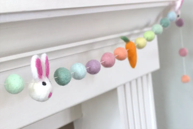 Bunny & Carrot Easter Garland- Pastel Rainbow