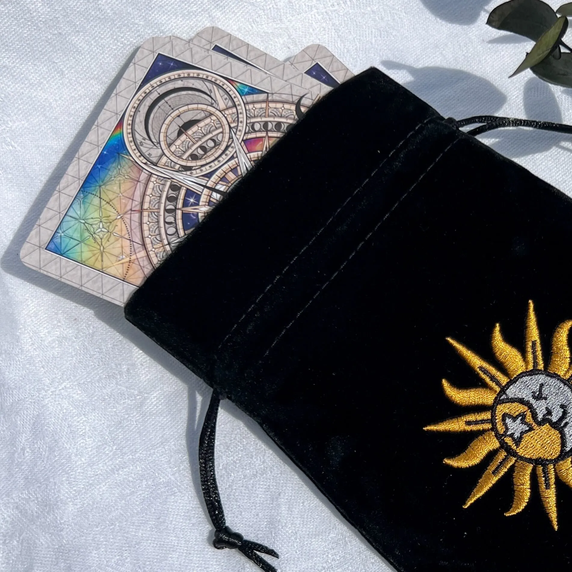 Celestial Black Velvet Drawstring Bag