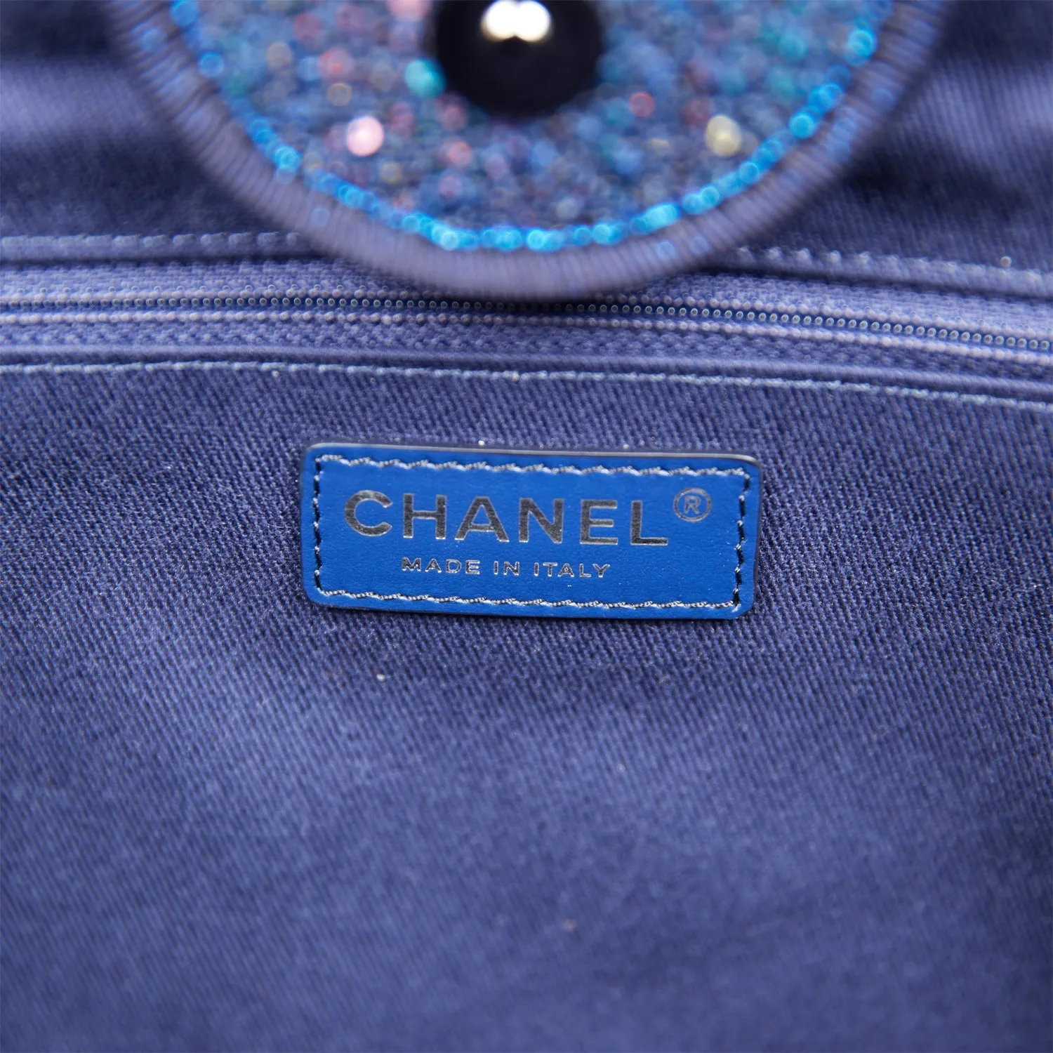 Chanel Large Deauville Shopping Tote Blue Sequin Boucle Silver Hardware