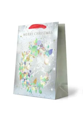 Christmas Gift Bag Large - Merry Christmas Wreath and Reindeer