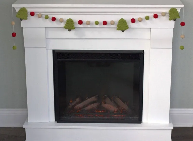 Christmas Tree Felt Garland- Red, Lime Green, Almond