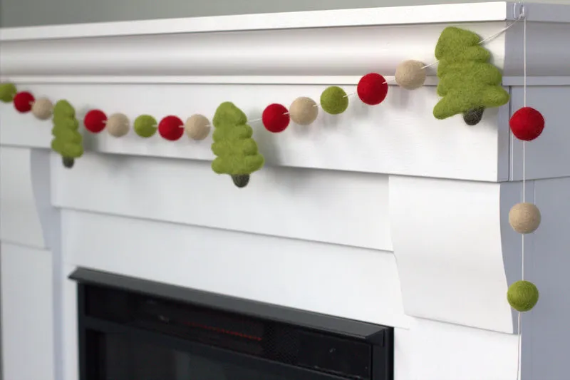 Christmas Tree Felt Garland- Red, Lime Green, Almond