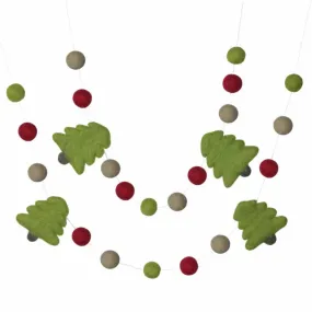 Christmas Tree Felt Garland- Red, Lime Green, Almond