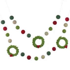 Christmas Wreath Felt Garland- Red Green Cream