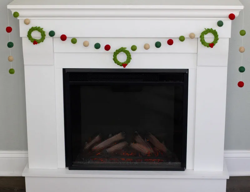 Christmas Wreath Felt Garland- Red Green Cream