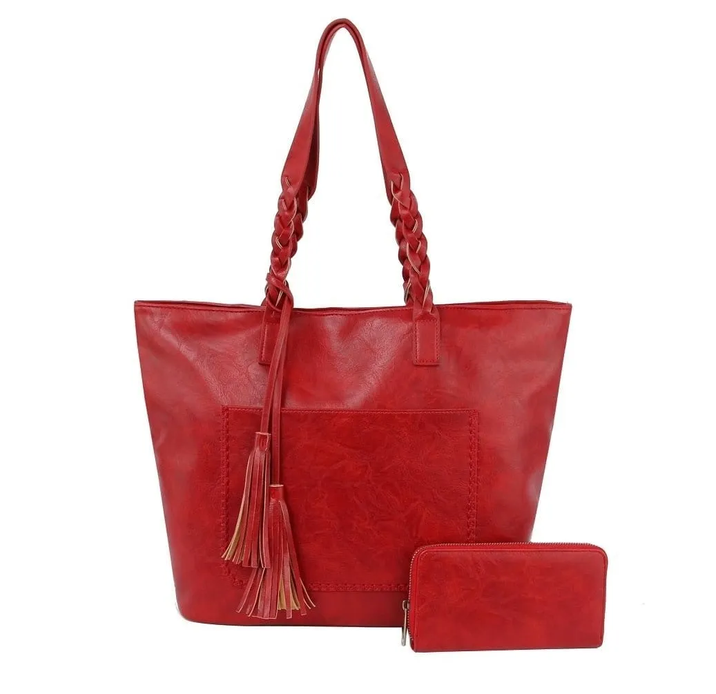 CMS019-1W 2-in-1 Braided Handle with Tassel Tote Bag