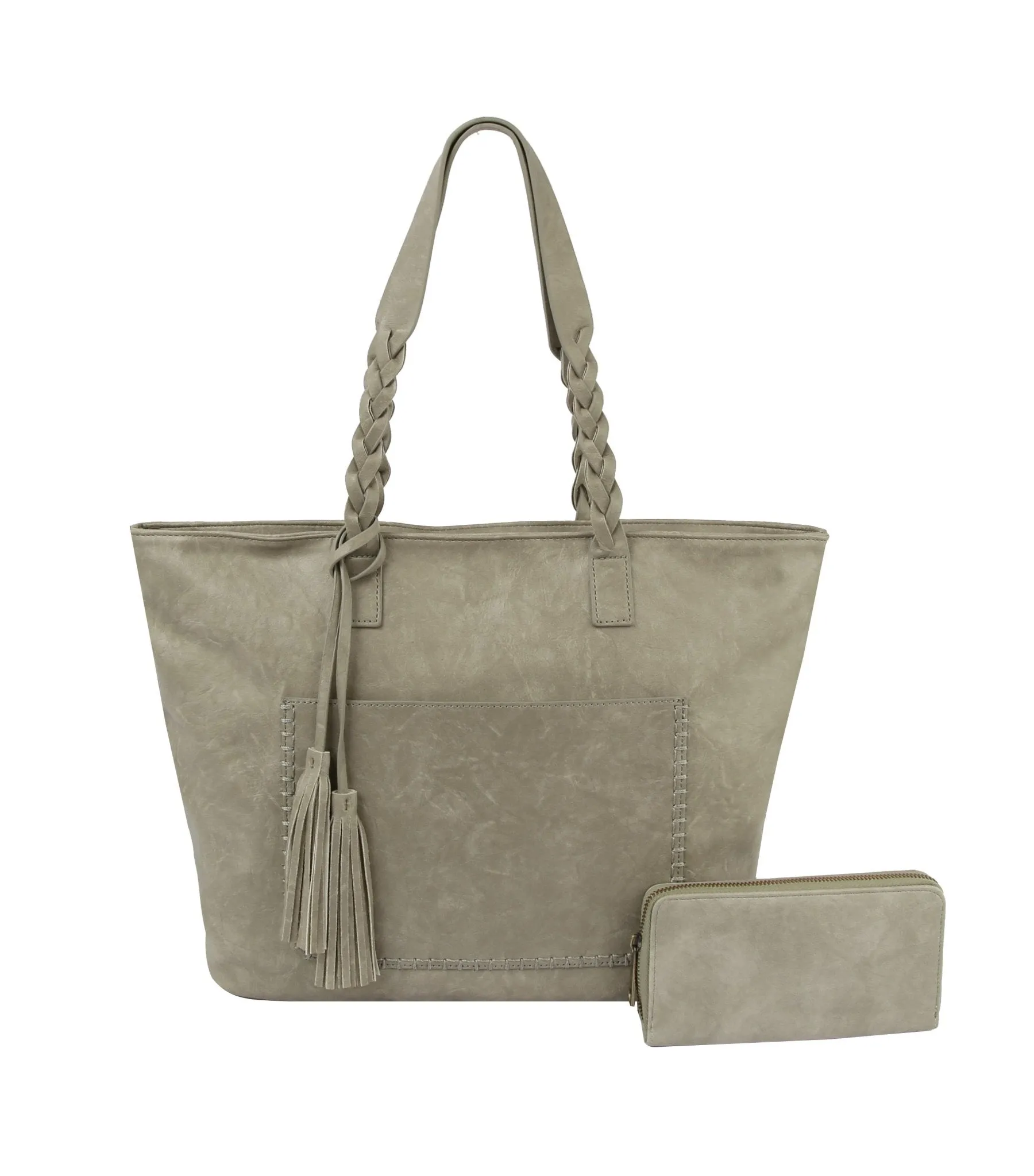 CMS019-1W 2-in-1 Braided Handle with Tassel Tote Bag