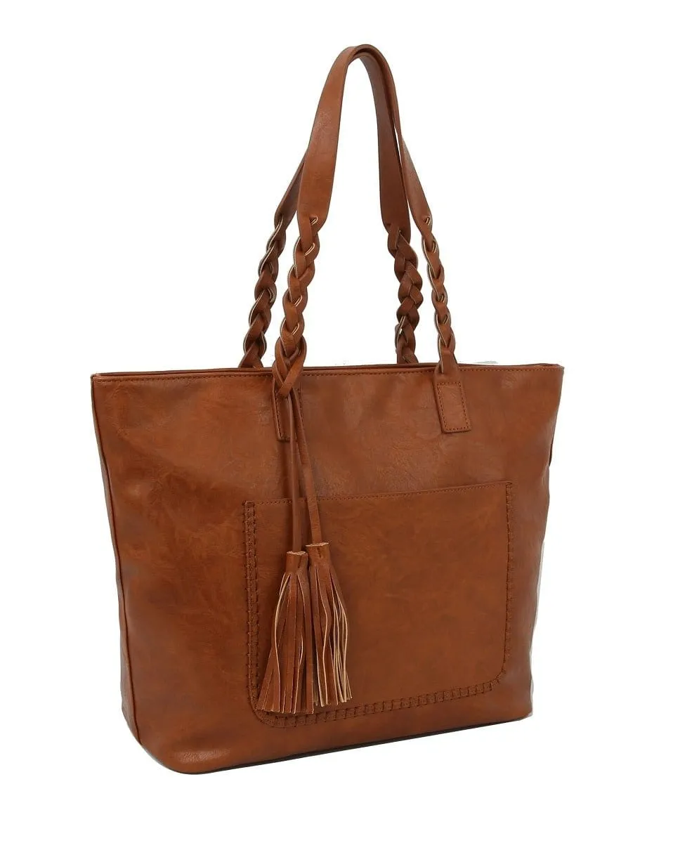 CMS019-1W 2-in-1 Braided Handle with Tassel Tote Bag