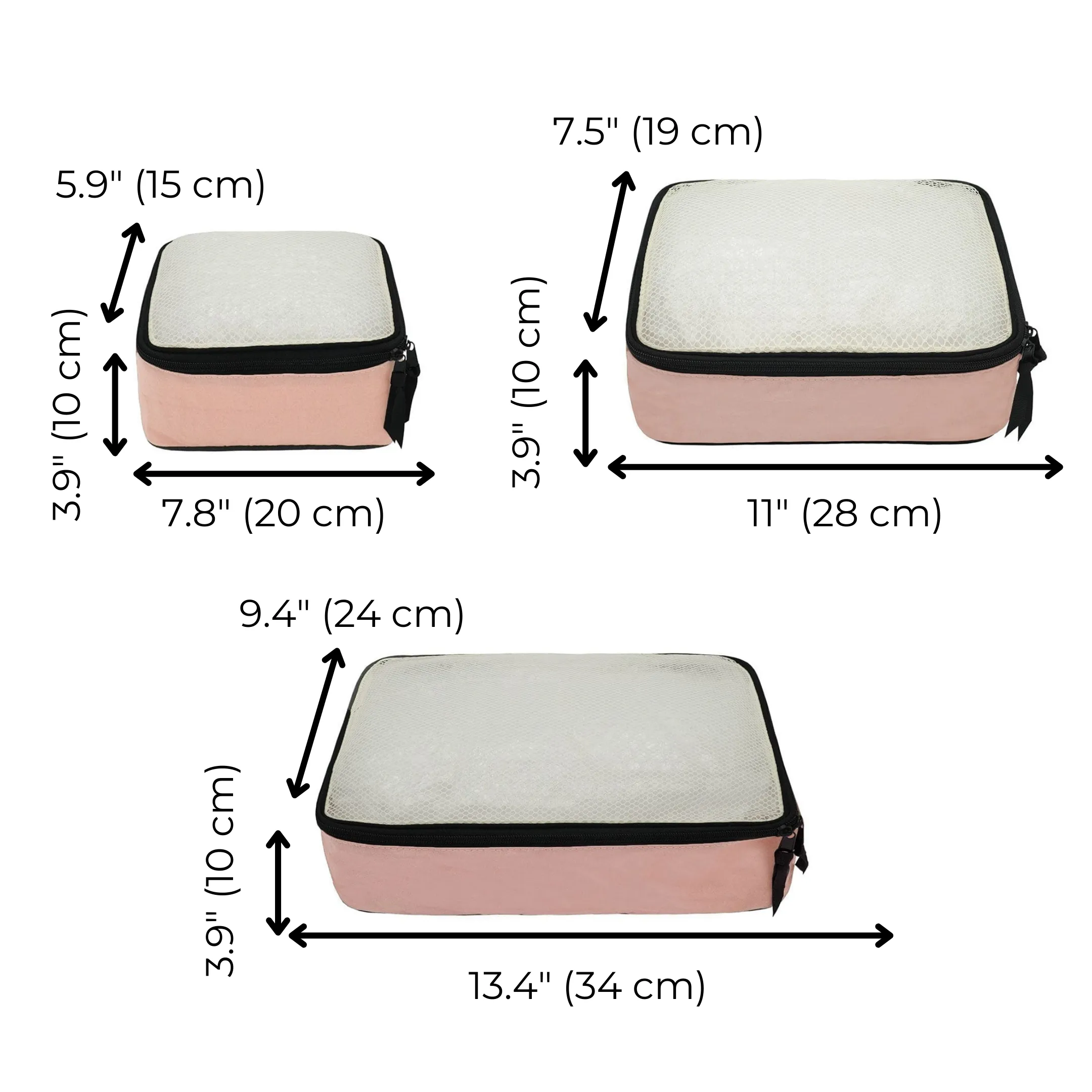 Cotton Packing Cubes, 3-pack Pink/Blush