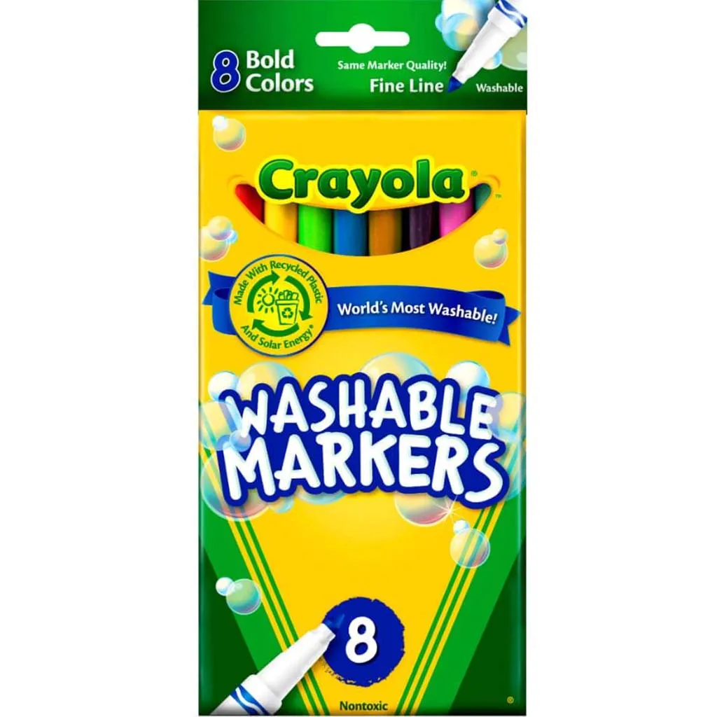 Crayola Washable Markers Fine Tip 8 Bold Colors