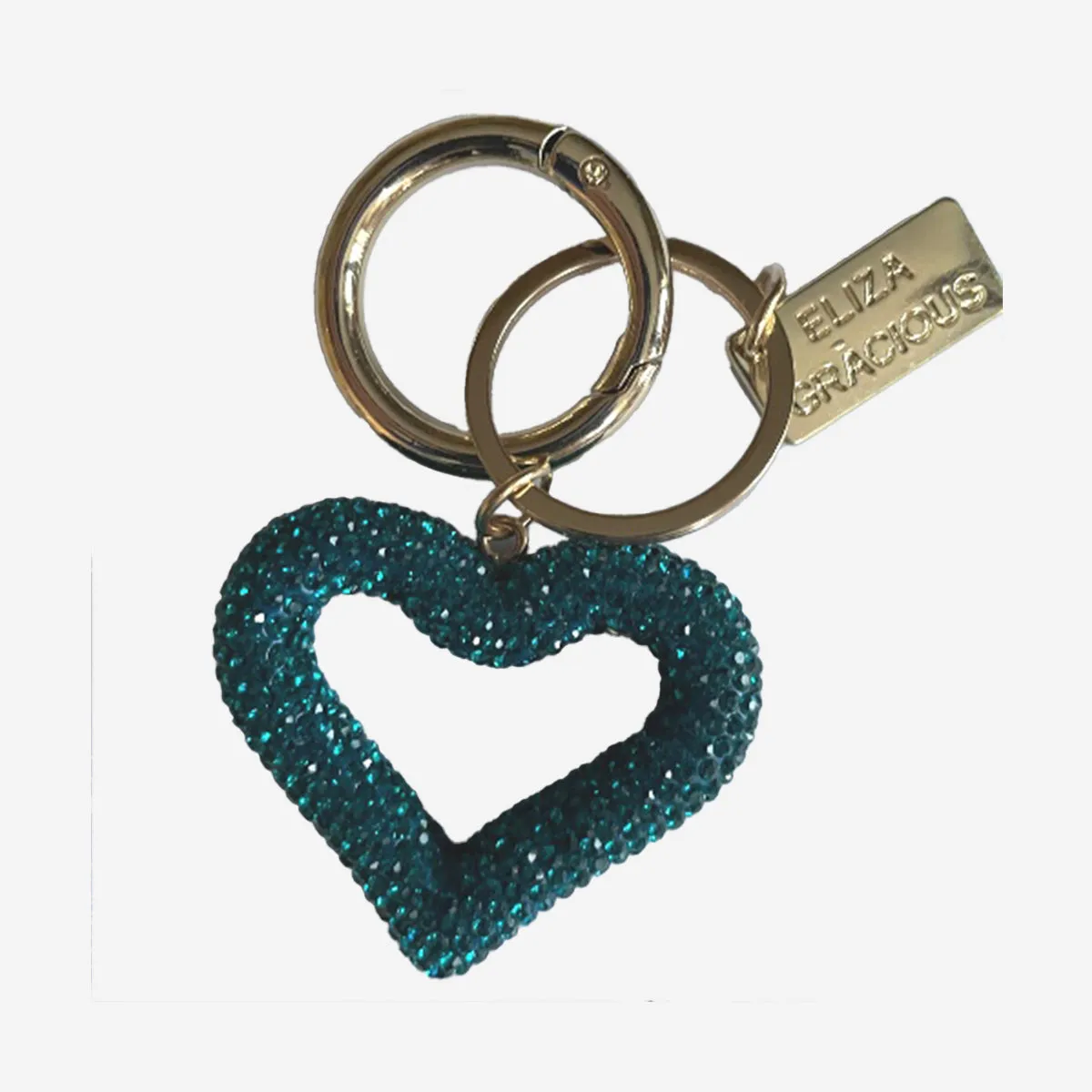 CRYSTAL OPEN HEART KEYRING/BAG CHARM TEAL