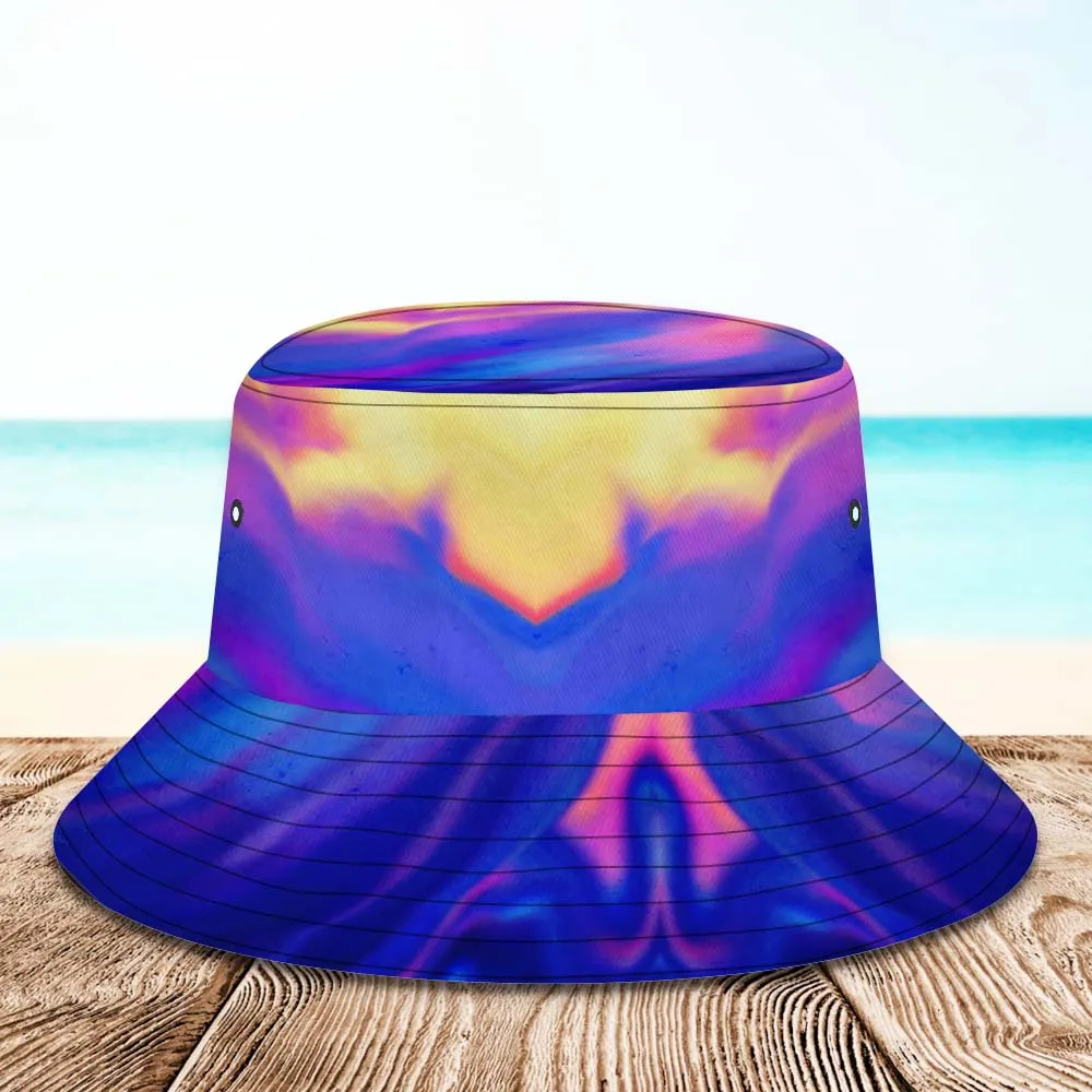 Custom Face Bucket Hat Unisex Personalised Wide Brim Outdoor Summer Cap Hiking Beach Sports Hats Abstract Texture Purple and Yellow